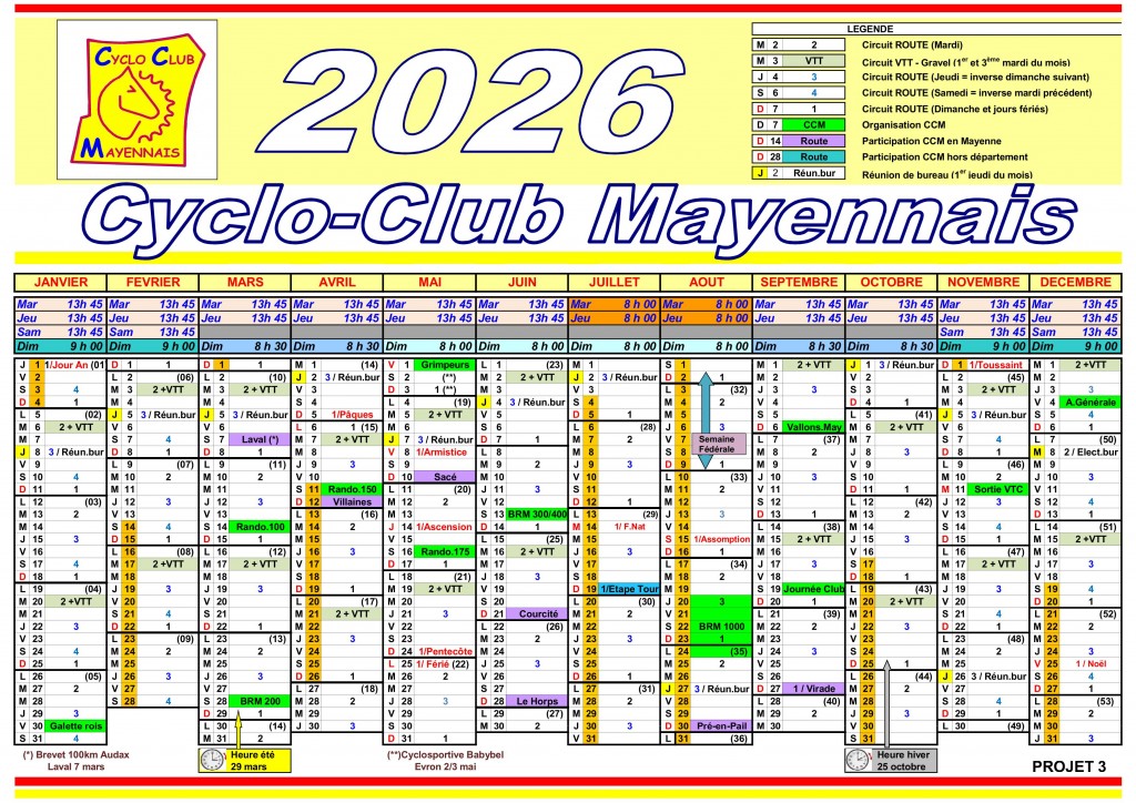 Calendrier CCM 2026